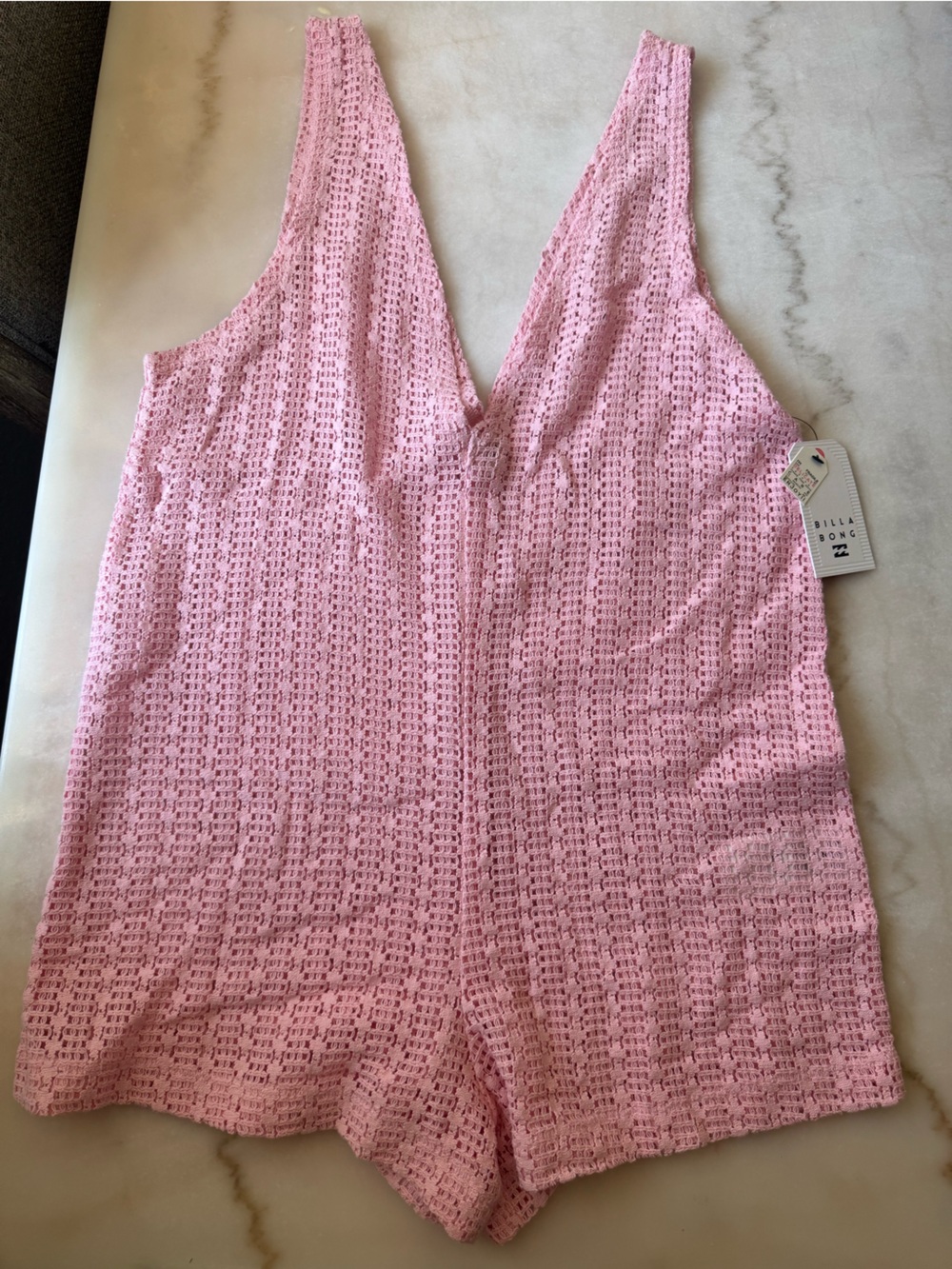 Billabong Pink Crochet Swim Coverup Romper